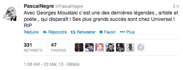 Le patron dUniversal se fait de la pub grâce à la mort de Georges Moustaki GM Le patron dUniversal se fait de la pub grâce à la mort de Georges Moustaki
